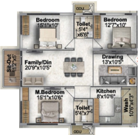 3 BHK Flat in SS Indraprastha in Tarnaka, Hyderabad - Image 911217