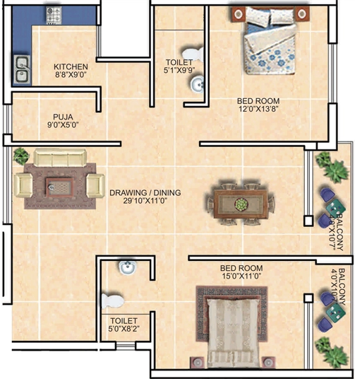 2 BHK Flat in PDN Exotica in Dumduma, Bhubaneswar - Image 911050