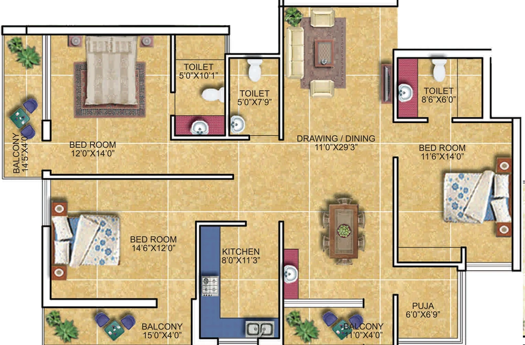 3 BHK Flat in PDN Exotica in Dumduma, Bhubaneswar - Image 911051