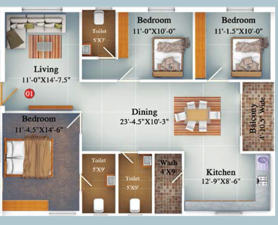 3 BHK Flat in Tekman Urban Ville in Yapral, Hyderabad - Image 911225