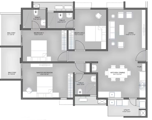 3 BHK Flat in Urbanyards Shangrila in Tukkuguda, Hyderabad - Image 911228