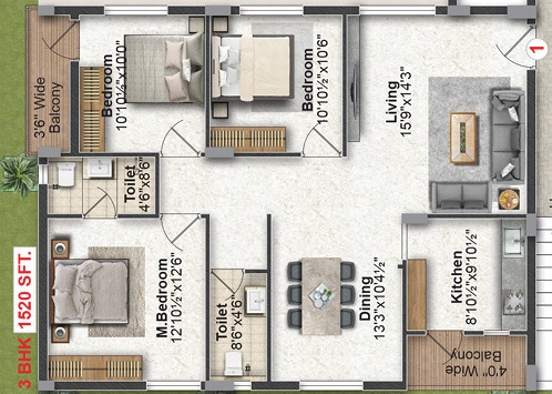 3 BHK Flat in Vardhan Green Oaks in Sainikpuri, Hyderabad - Image 911235