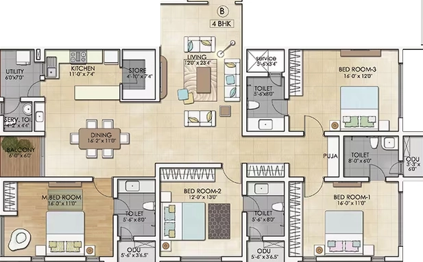 4 BHK Flat in Chaitanya Centrum in Adyar, Chennai - Image 911068