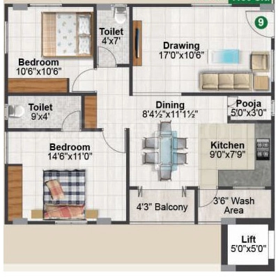 2 BHK Flat in SM Sai Hills in Manikonda, Hyderabad - Image 911275