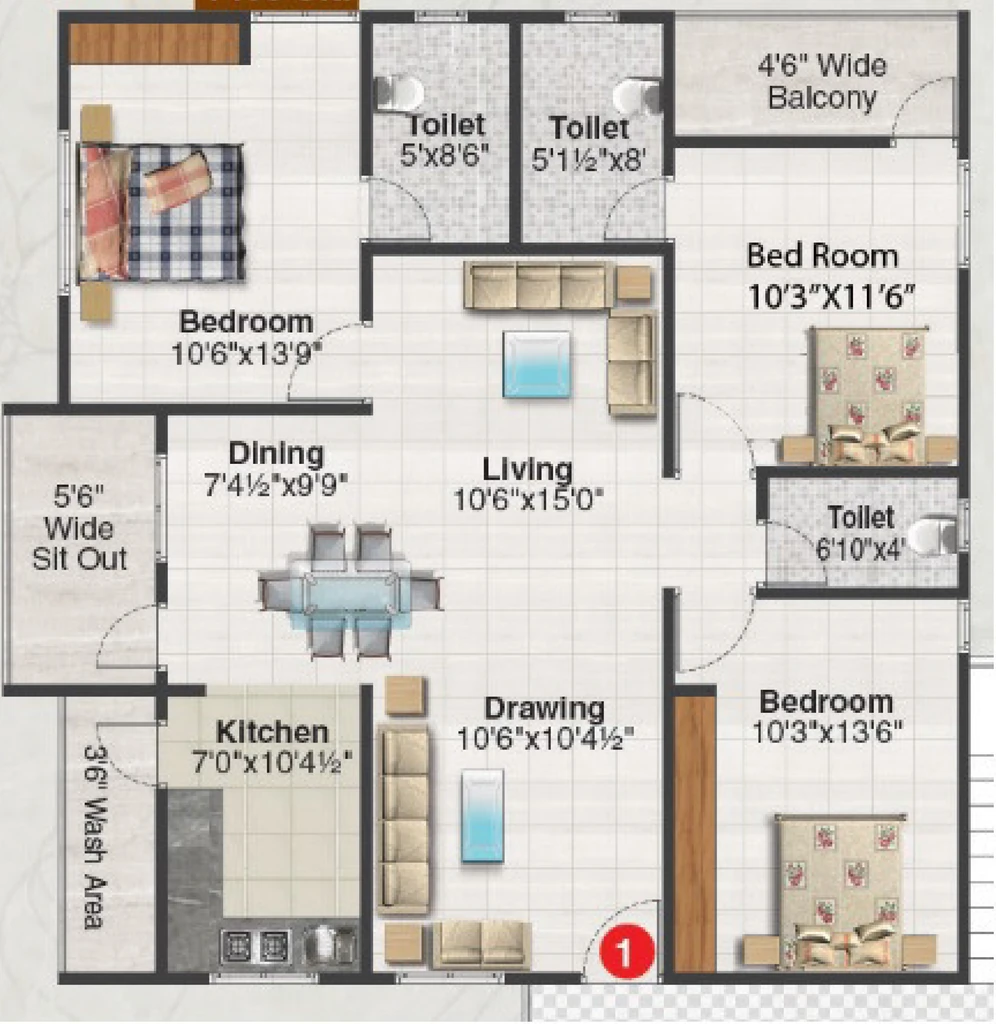 3 BHK Flat in BM Shreya Elegance in Manikonda, Hyderabad - Image 911346