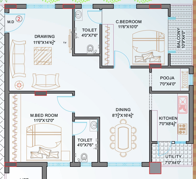 2 BHK Flat in BVR Cinder Glow in Manchirevula, Hyderabad - Image 911662