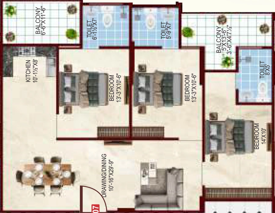 3 BHK Flat in Satyam Frankfurt in Vaishali Nagar, Jaipur - Image 911496