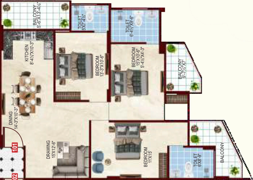 3 BHK Flat in Satyam Frankfurt in Vaishali Nagar, Jaipur - Image 911497