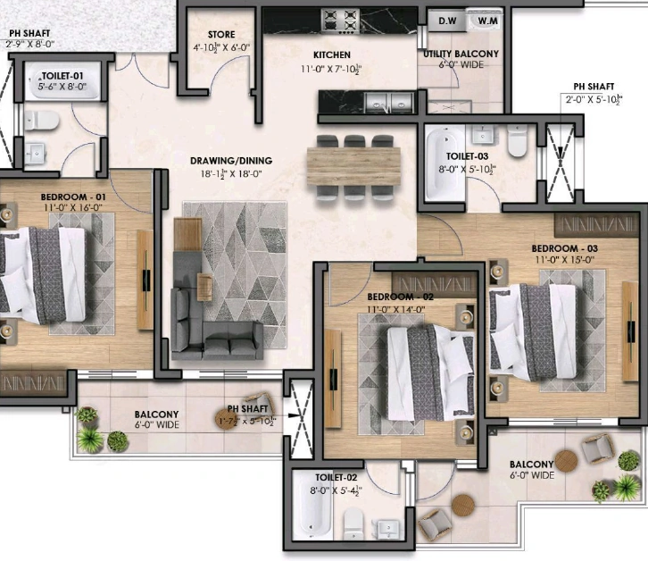 3 BHK Flat in Townbell Amayra Trillium in Mohali, Chandigarh - Image 911266