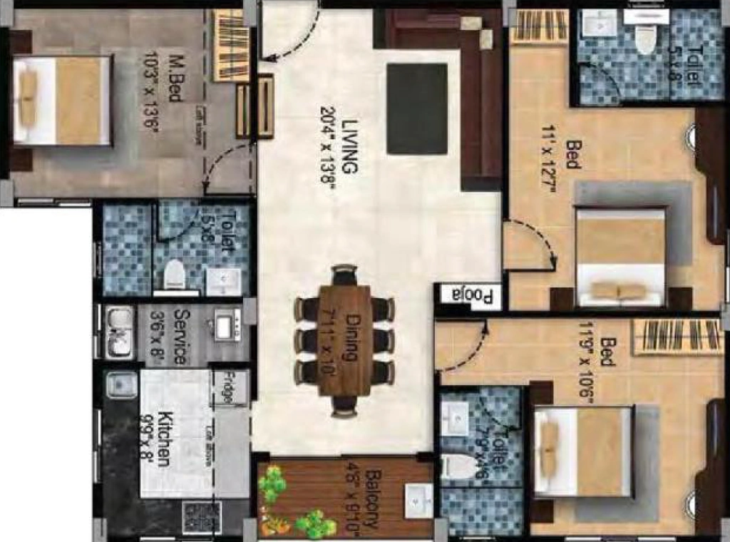 3 BHK Flat in Tulive Dakshin in Iyyappanthangal, Chennai - Image 911356