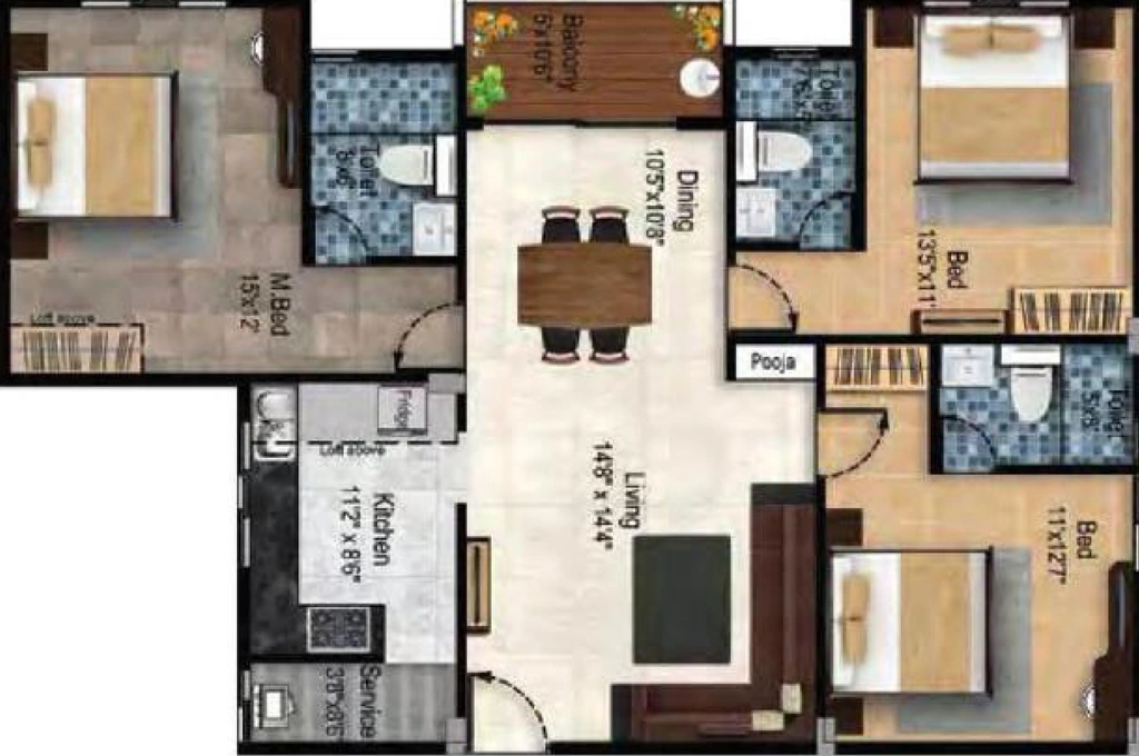 3 BHK Flat in Tulive Dakshin in Iyyappanthangal, Chennai - Image 911358