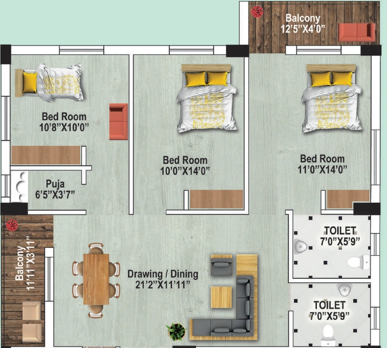 3 BHK Flat in Silverstone Bhagabati Greens in Kalinga Nagar, Bhubaneswar - Image 911621