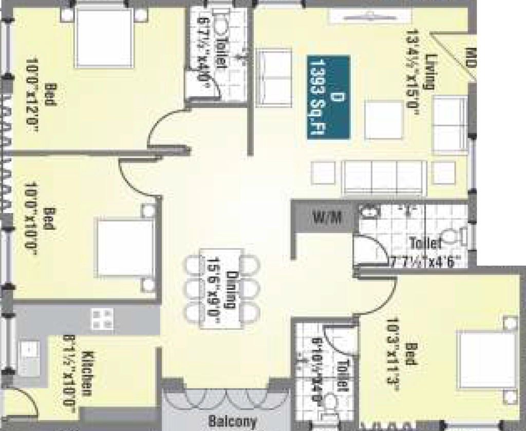 3 BHK Flat in Sree Sai Air View Apartment in Manapakkam, Chennai - Image 911378