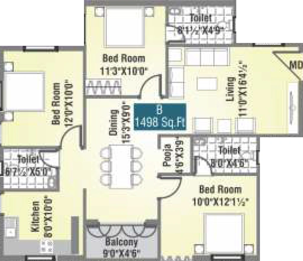 3 BHK Flat in Sree Sai Air View Apartment in Manapakkam, Chennai - Image 911379