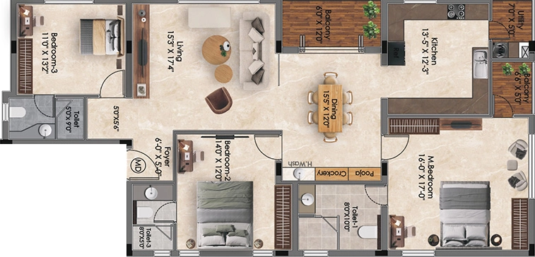 3 BHK Flat in Rajali Legacy in Adyar, Chennai - Image 911380