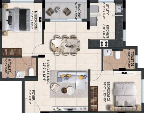 2 BHK Flat in Kaadosh Cullinan in Adambakkam, Chennai - Image 911390