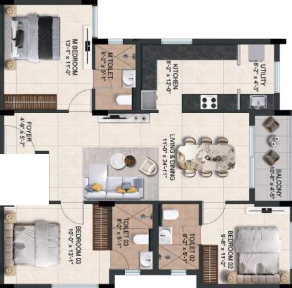 3 BHK Flat in Kaadosh Cullinan in Adambakkam, Chennai - Image 911395