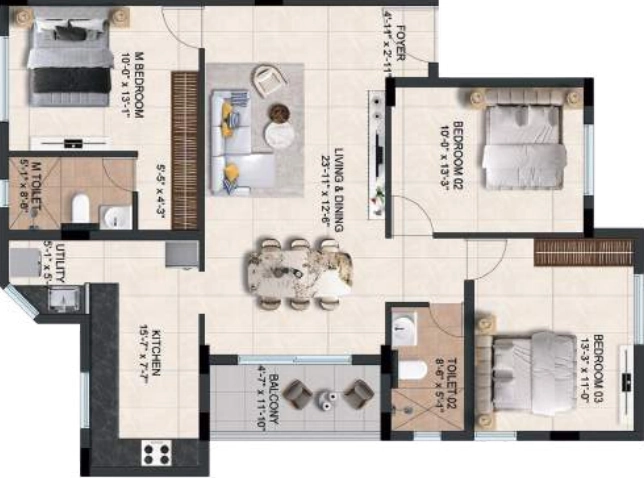 3 BHK Flat in Kaadosh Cullinan in Adambakkam, Chennai - Image 911396