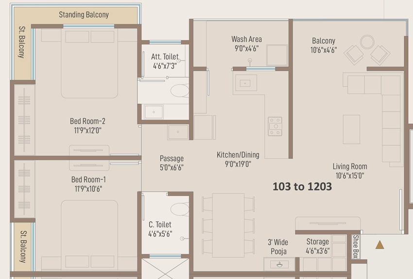2 BHK Flat in Sun Elite in Chhani, Vadodara - Image 911432