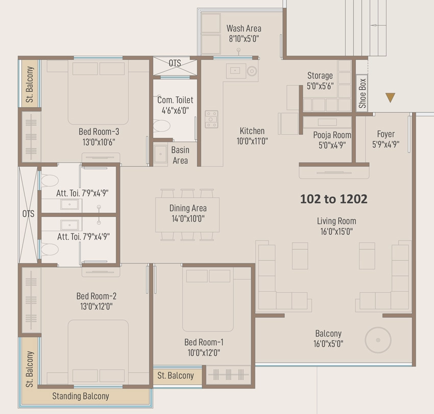 3 BHK Flat in Sun Elite in Chhani, Vadodara - Image 911433
