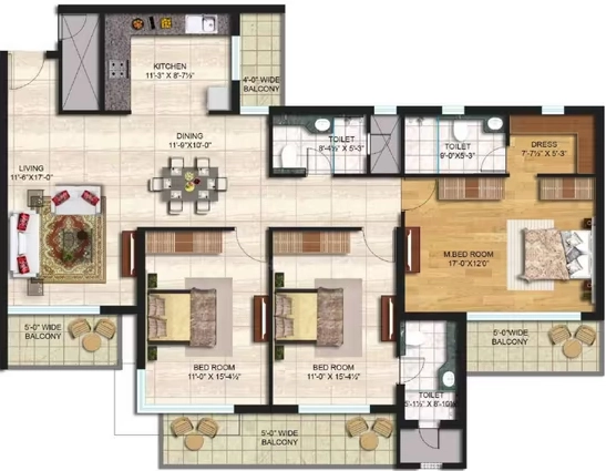 3 BHK Flat in JLPL Galaxy Heights 2 in Mohali, Chandigarh - Image 911430