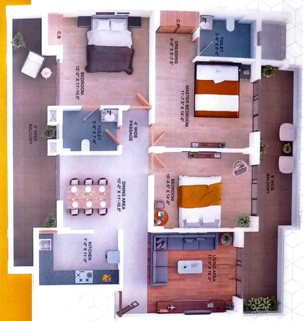 3 BHK Flat in Bee Gee Palm Village in Mohali, Chandigarh - Image 911514
