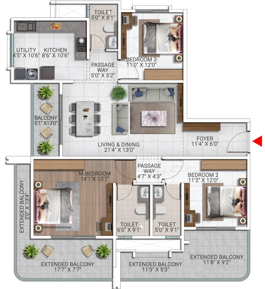 3 BHK Flat in Sattva City in Airport Road, Bangalore - Image 911532