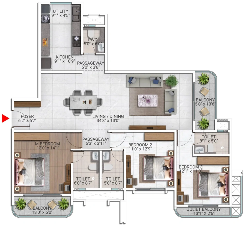 3 BHK Flat in Sattva City in Airport Road, Bangalore - Image 911534