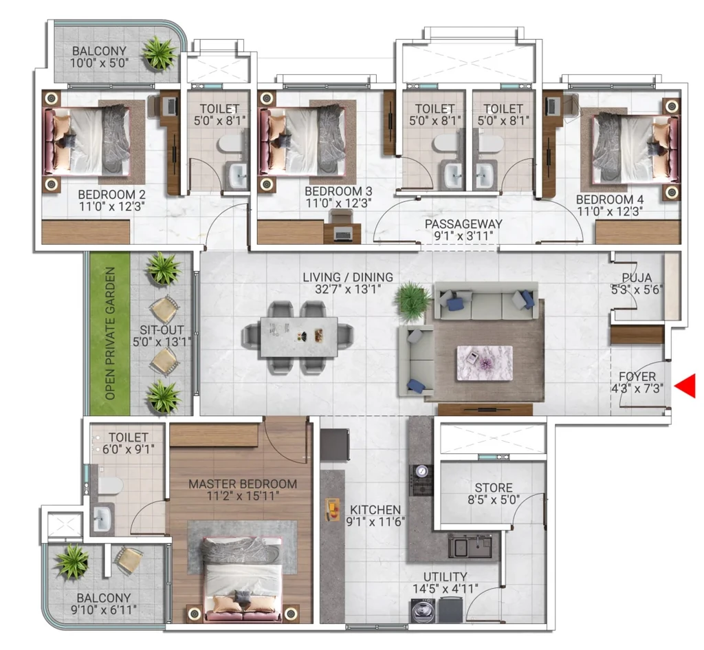 4 BHK Flat in Sattva City in Airport Road, Bangalore - Image 911535