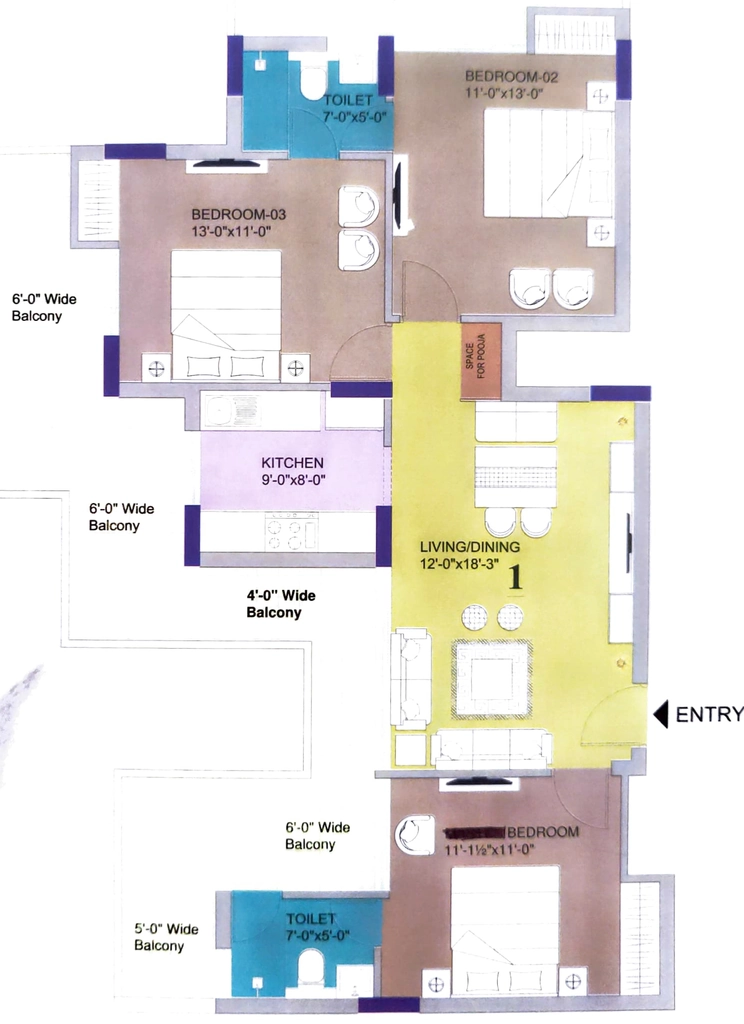 3 BHK Flat in GDPL Regal Heights in Mohali, Chandigarh - Image 911539