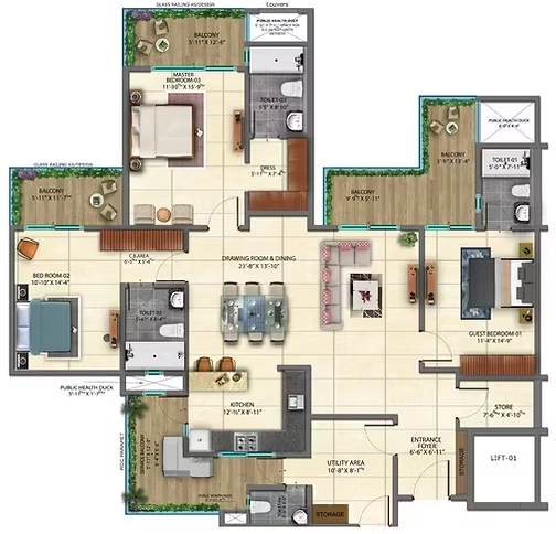 3 BHK Flat in SBP Star Hills in Dera Bassi, Chandigarh - Image 911604