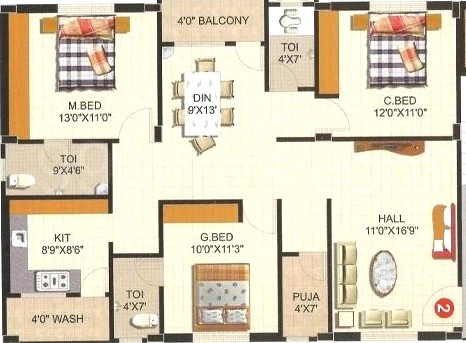 3 BHK Flat in Nymisha Arcade in Madinaguda, Hyderabad - Image 911779