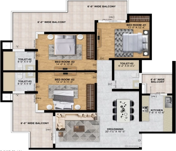 3 BHK Flat in MRLK The Grand Sky in Mohali, Chandigarh - Image 911635