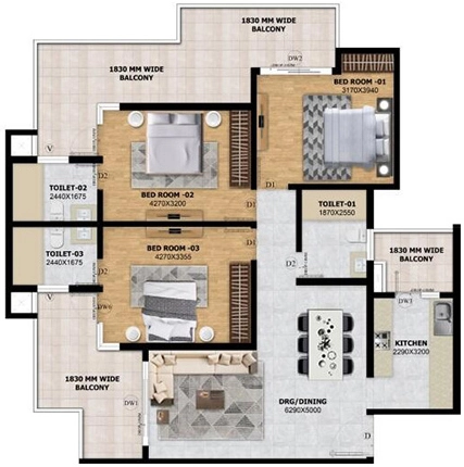 3 BHK Flat in MRLK The Grand Sky in Mohali, Chandigarh - Image 911634