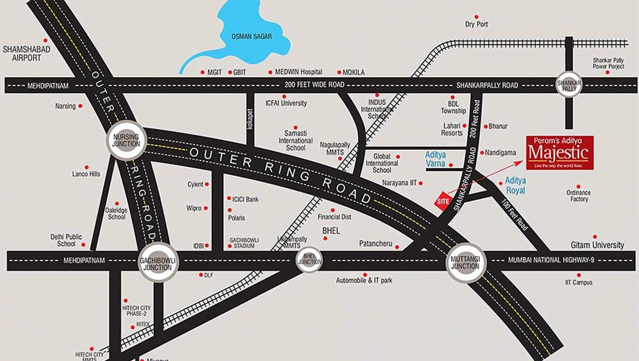Location of Perams Aditya Majestic in Bhanur, Hyderabad - Image 388620