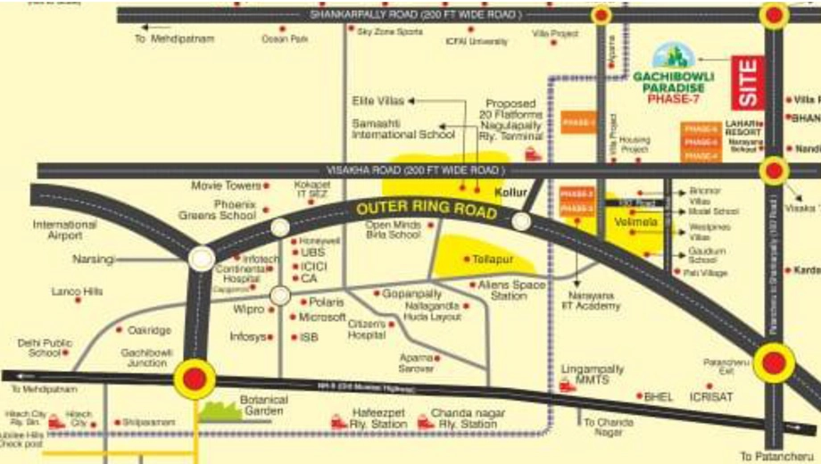 Location of SRR Gachibowli Paradise Phase 7 in Bhanur, Hyderabad - Image 388654