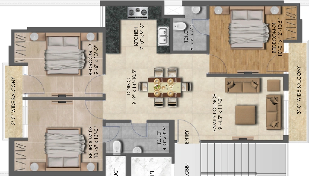 3 BHK Flat in Jubilee Hamellia in Mohali, Chandigarh - Image 911731