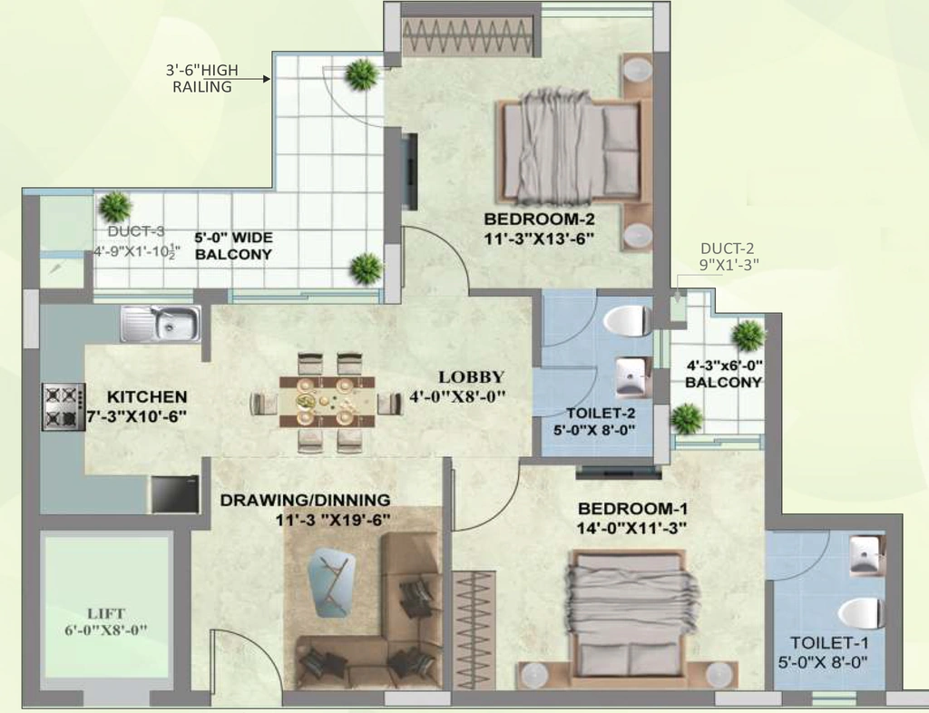 2 BHK Flat in Leela Orchid Greens in Mohali, Chandigarh - Image 911739