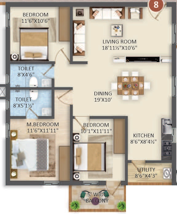 3 BHK Flat in Palmyra Meadows in Suchitra, Hyderabad - Image 912028