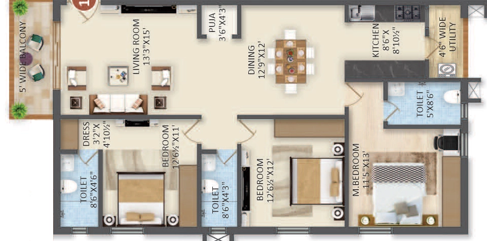 3 BHK Flat in Palmyra Meadows in Suchitra, Hyderabad - Image 912030