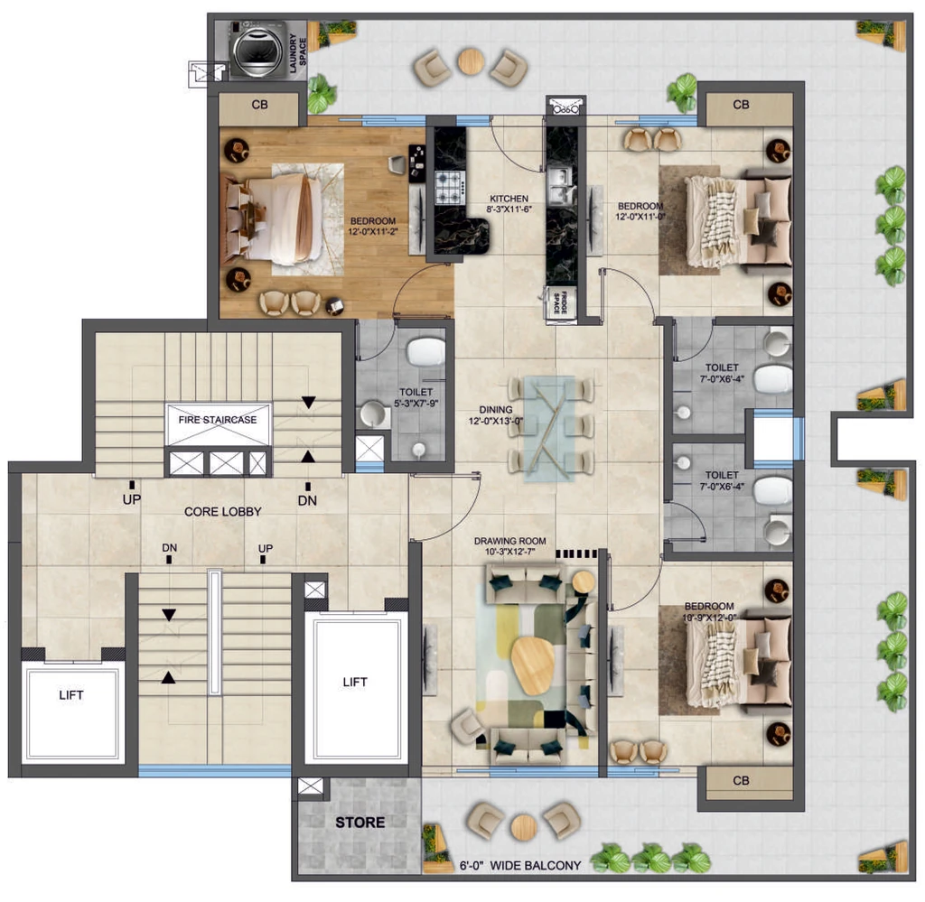 3 BHK Flat in Amarsons Galaxy Towers in Mohali, Chandigarh - Image 911823