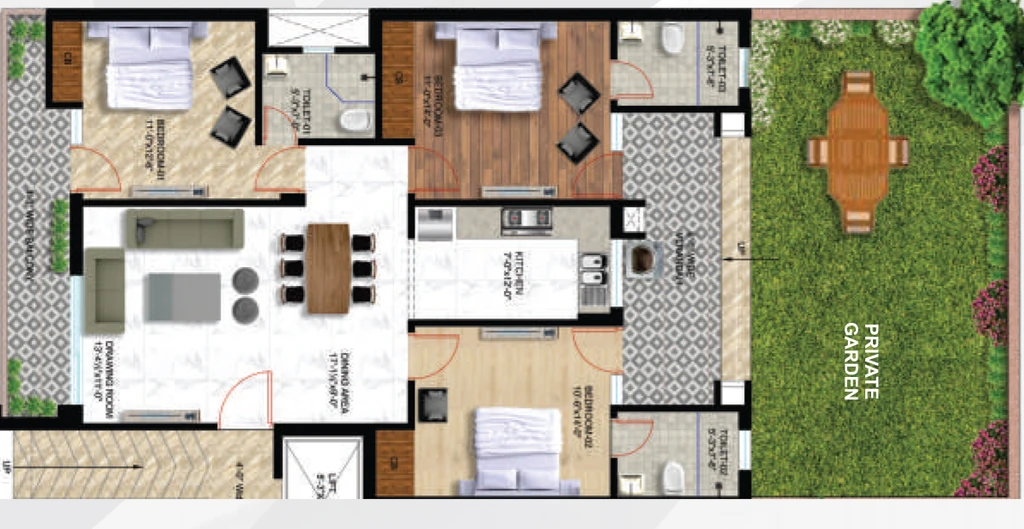 3 BHK Flat in Navdesh Park East in Mohali, Chandigarh - Image 911837