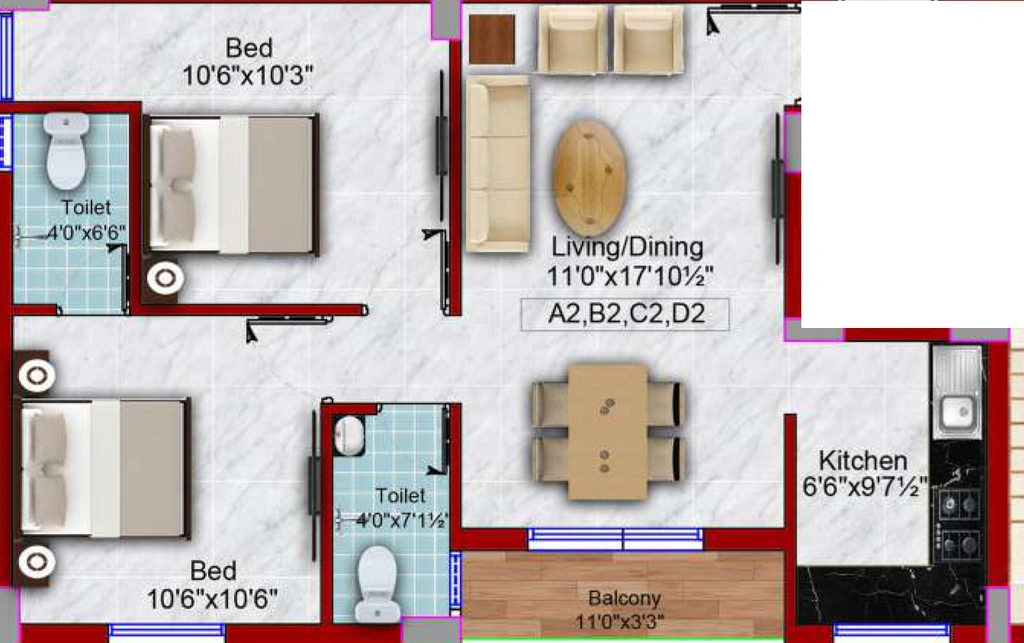 2 BHK Flat in Shree Sai Krishna Elite in Sholinganallur, Chennai - Image 911842
