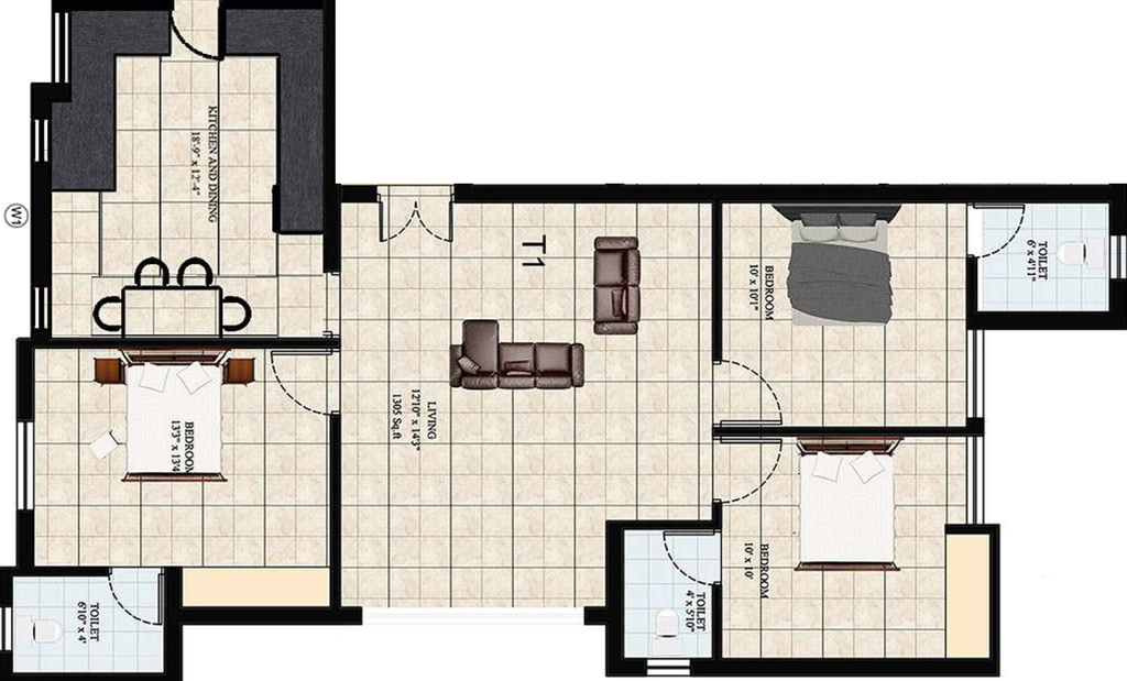 3 BHK Flat in SKI Mothers Square in Pallavaram, Chennai - Image 911848