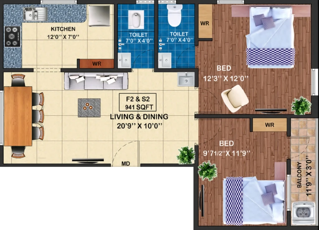 2 BHK Flat in KST Sai Krupa in Chromepet, Chennai - Image 911855