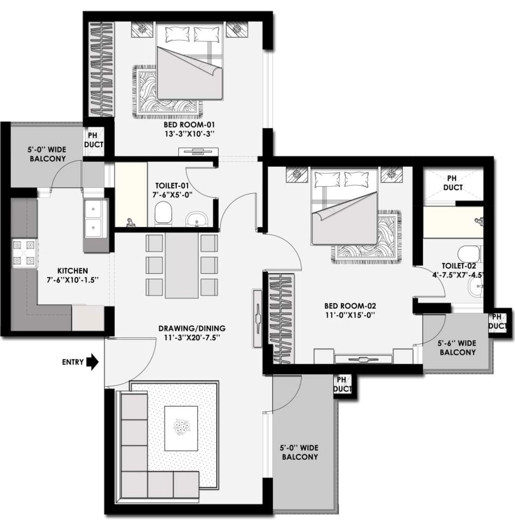 2 BHK Flat in Ubber Mews Gate in Mohali, Chandigarh - Image 911851