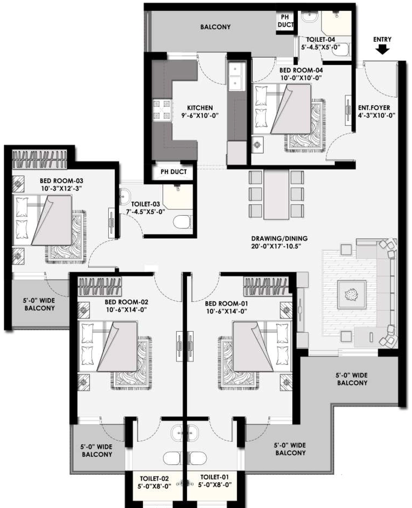 4 BHK Flat in Ubber Mews Gate in Mohali, Chandigarh - Image 911854