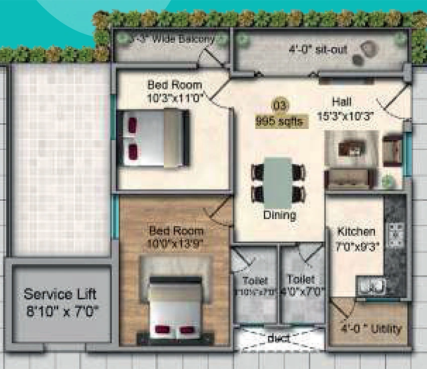 2 BHK Flat in S2K Futnani Towers in Suchitra, Hyderabad - Image 912079