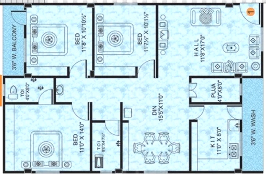 3 BHK Flat in Chinmie Anish Residency KTR Colony in Nizampet, Hyderabad - Image 912115