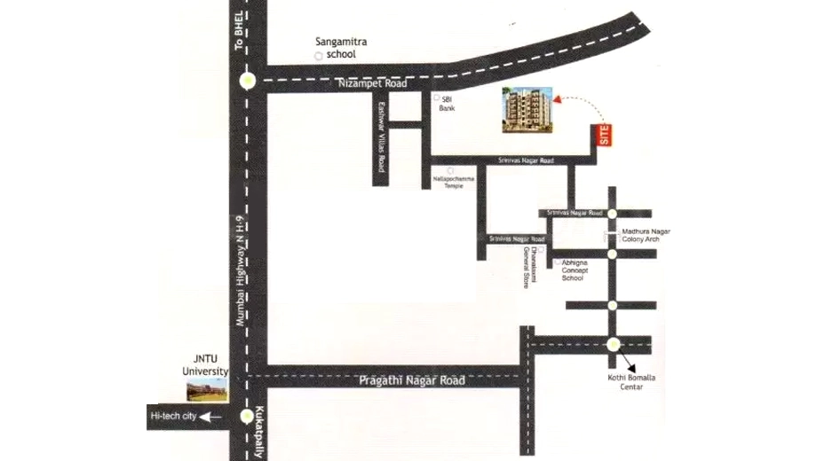 Location of BBCS Bipin Arcade in Nizampet, Hyderabad - Image 389476